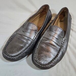 Flag Ltd Morgan Metallic Penny Loafers Womens 9M‎ Gray Leather Flats